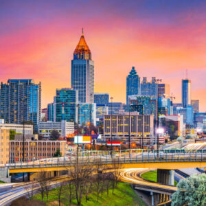 Atlanta, Georgia, USA downtown skyline at dusk.